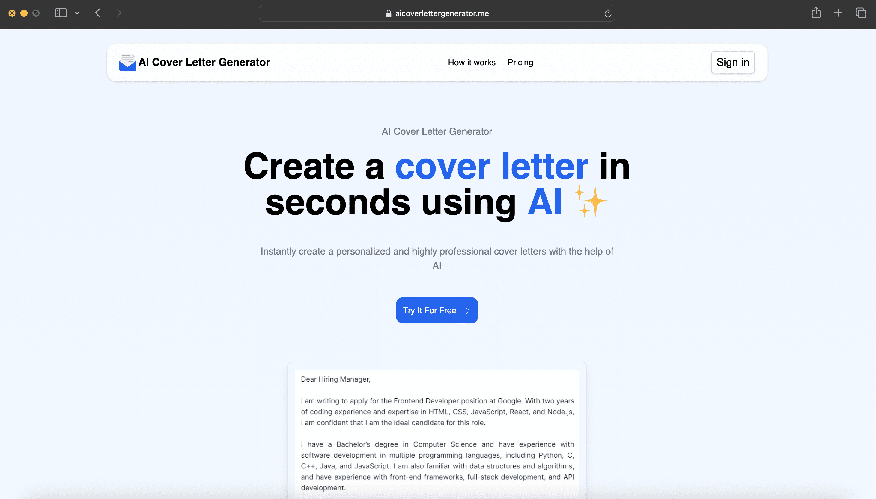 AI Cover Letter Generator